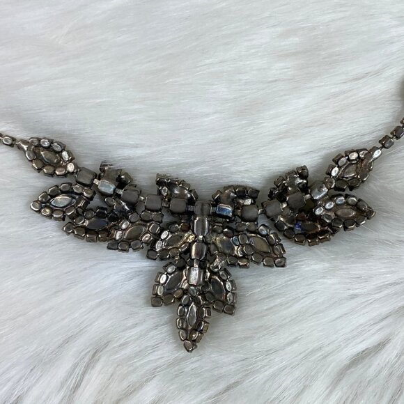 Vintage 40s Prong Set Rhinestone Demi Parure 3 Pc Necklace & Brooch Set - Picture 11 of 14